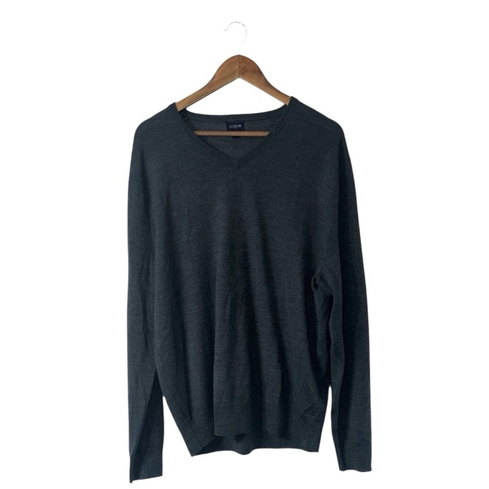 J. Crew Men’s V-Neck Sweater Charcoal Grey Merino Wool Soft Cozy Fall Size XXL